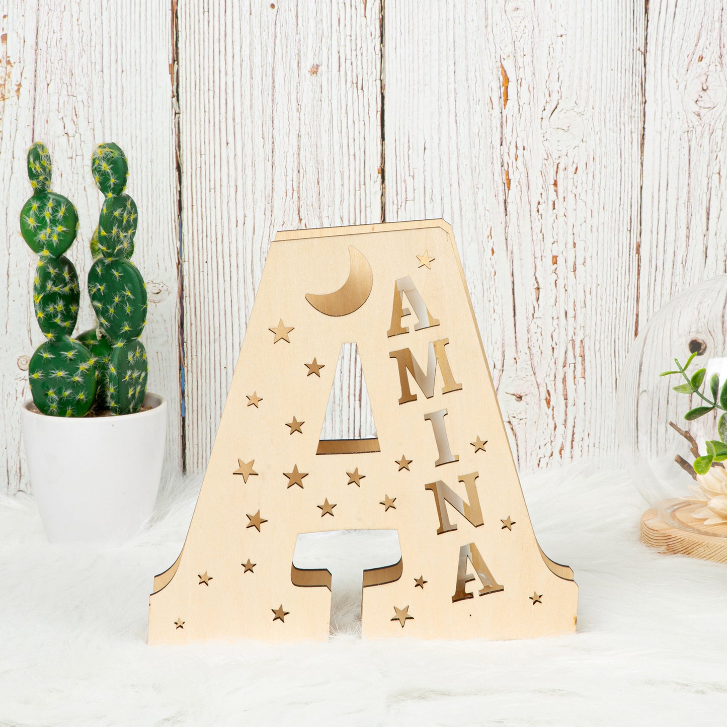 Personalized Letter Night Light Custom Name Moon and Star Family Wall Light