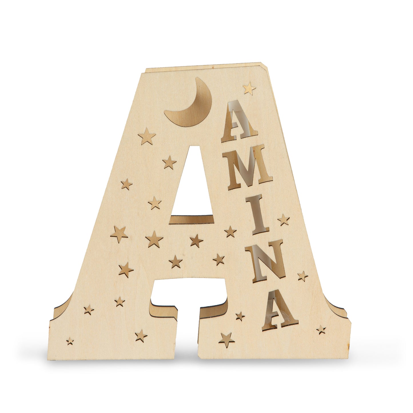 Personalized Letter Night Light Custom Name Moon and Star Family Wall Light