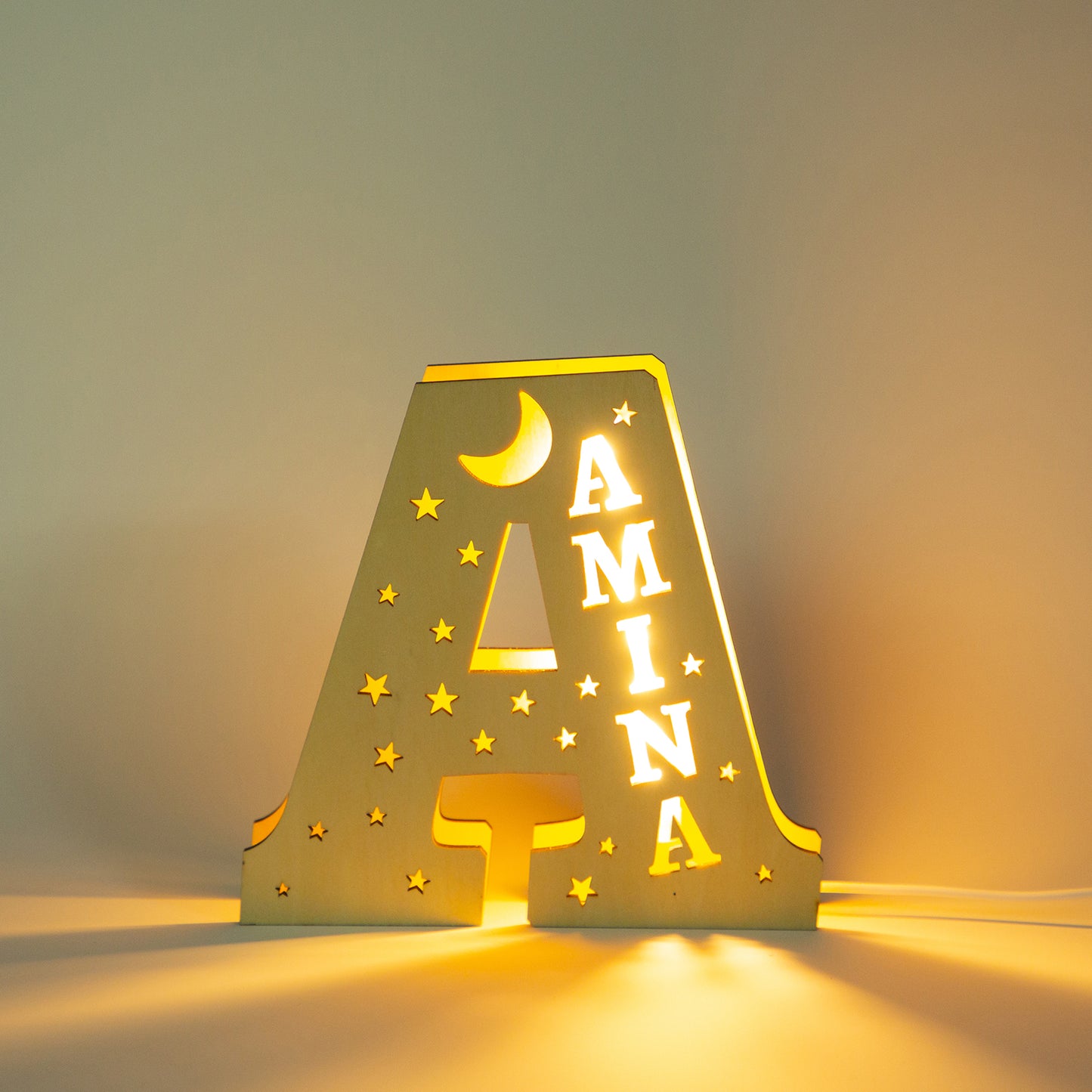 Personalized Letter Night Light Custom Name Moon and Star Family Wall Light